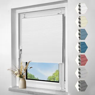 Zarnan Verdunklungsplissee Wabenplissee ohne Bohren Zweifarbig Weiß-Weiß B40 x H110 cm Plissee Blickdicht Thermo Faltrollo Sicht- und Sonnenschutz Jalousie Plisseerollo für Fenster und Türen