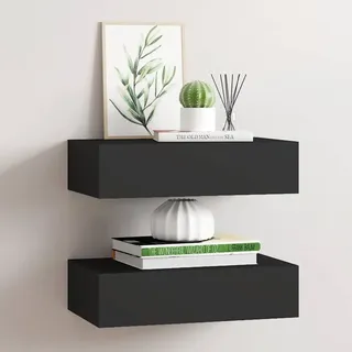 YITHOPI Wandregale mit Schubladen 2 STK. Schwarz Regal für Deko Dekoregal für Bad Büro 40x23,5x10 cm MDF