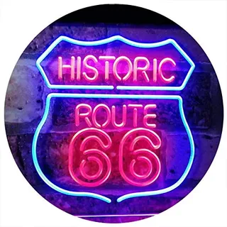 ADVPRO Route 66 Historic US The Mother Road Decoration Dual Color LED Barlicht Neonlicht Lichtwerbung Neon Sign Blau & Rot 600 x 400mm st6s64-i2371-br