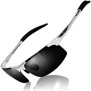 SOTOR Sonnenbrille Herren Sportbrille Polarisierte Sonnenbrille Fahrerbrille Ultraleichte (1-St) Al-Mg Metallrahmen UV400-Schutz Männer Sonnenbrillen silberfarben