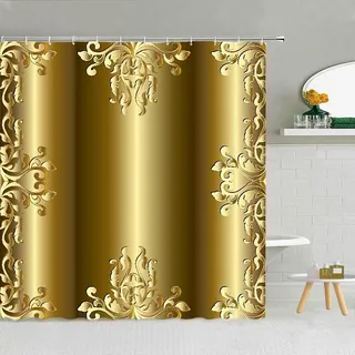 Duschvorhang Gold Wellen Ripple Marmor Textur Badezimmer Dekor wasserdichte Stoff Haken Vorhänge,180X180Cm