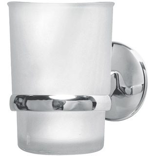 Fackelmann Glas mit Halter VISION, Glas-Zahnputzbecher mit verchromtem Halter (Farbe: Silber), Menge: 1 Stück