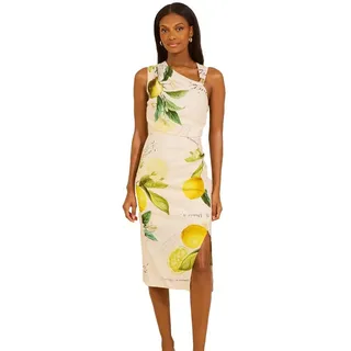 LIPSY Midikleid Lipsy asymmetrisches Bodycon-Midikleid, Kurzgröße (1-tlg) beige 36 (GB: 8)
