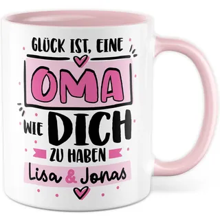 Tasse Oma personalisiertes Geschenk, Glück ist, eine Oma wie dich zu haben, Name & Name - Kaffeetasse mit Spruch für Muttertag und Großmutter, Enkelin