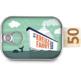 Geldgeschenk für Kreuzfahrt, Schiffsreise und Segeln - Geschenk Reisekasse für Schiff, Kreuzfahrtschiff, Weltenbummler - Sardinendose für Geld, Geschenke Meer, Spardose
