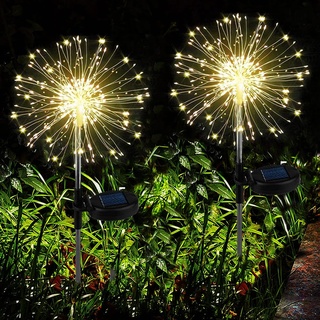 Joycome Gartendeko Solarleuchten für Außen, 2 Stück 120 LED Solarlichter Pusteblume, 8 Modi Solarstecker Gartenbeleuchtung Wetterfest Solarlampen Feuerwerk für Balkon Terrasse Blumenkästen Deko