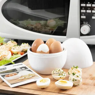 InnovaGoods 8435527813475 Eierkocher für die Mikrowelle mit Rezepten, Aluminium, Weiß