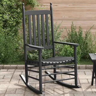 vidaXL Schaukelstuhl mit gebogener Sitzfläche Massivholz Pappel 1 St  schwarz mit Kissen