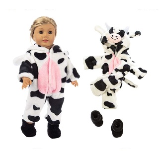 DUORUI Puppenkleidung Winter Outfit Jumpsuits Pyjamas für American Girl Doll 18 Zoll Kuhmuster