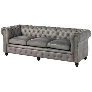 MASSIVMOEBEL24.DE Couch Leder 3-Sitzer Grau