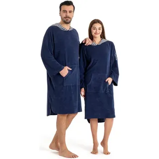 KangaROOS Badeponcho Dalia Surfponcho, ideal für Sauna, Spa & im Urlaub, Langform, Veloursfrottier, Kapuze, ohne, weich, Uni-Farben mit Streifen, leicht, Unisex, für Damen und Herren blau L/XL | 118 cm