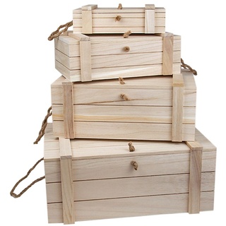 Holzboxen - Set mit Deckel Holzkisten Aufbewahrungsboxen in verschiedenen Größen, Größe wählen:HB-007-4er Set