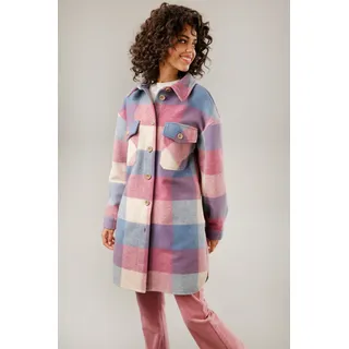 Fleecejacke ANISTON CASUAL, Damen, Gr. 44/46, bunt (beere, blau, lila, rosa, hellblau, sand), Fleece, Obermaterial: 100% Polyester, gemustert, kariert, lässig geschnitten kniefrei, 1-Knopf-Manschette, Jacken Fleecejacke, im Karo-Dessin