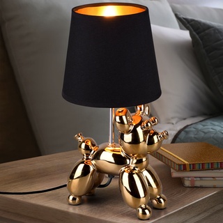 Tischleuchte Keramik Gold Tischlampe Nachttischlampe im Hunde Design für Ihren Wohnraum, Metall, 1 Flammig 1x E14, BxH 17x33 cm