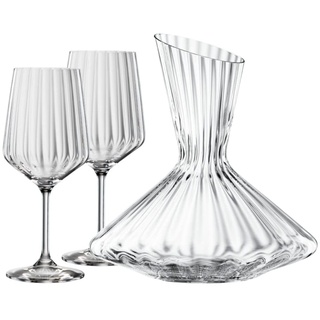 Spiegelau 3-teiliges Dekanter-Set: 1x Dekanter (2,9 l), 2x Weinglas (630 ml), Kristallglas, LifeStyle, 4450193