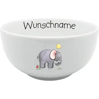 Doriantrade Müslischale Kinder Porridge Schale Porzellan Elefant personalisierbar mit Wunschname Name Kindergeschirr mit Namen personalisiert