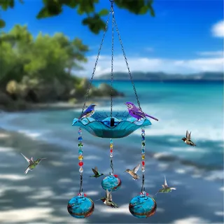 2-in-1 Solarbetriebener Hängebrunnen Mit Kolibri-motiv Für Den Garten, Glasteich Mit 3 Töpfen Für Kleine Vögel
