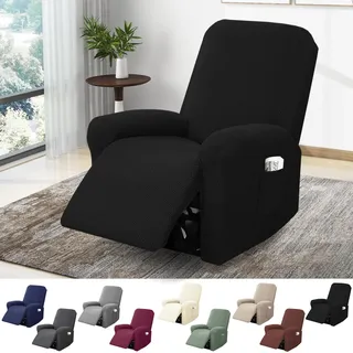1-sitzer Sessel Überzug, Sesselbezuge Stretch Mit Taschen, All-inclusive Streifen-jacquard Sesselschoner Für Fernsehsessel Relaxsessel Sesselhusse (schwarz, 4-teilig)