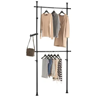 SoBuy Kleiderständer FRG109, deckenhoch, 3-stufige, höhen- und breitenverstellbar, Garderoben System mit 2 Kleiderstangen Regalsystem, Schlafzimmer schwarz