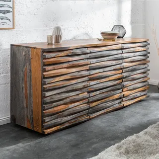 Riess-Ambiente invicta INTERIOR Massives Sideboard Relief 160cm Sheesham Holz grau Smoke Finish mit aufwändiger Front Kommode Anrichte