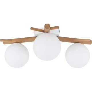 Deckenlampe Metall Glas G9 B: 46 cm Weiß Kiefer 3-flammig Kugelschirm Skandinavisch - Bunt