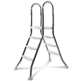 IDEAL Hochbeckenleiter 3/3-stufig V2A 1.4301 - Edelstahl Poolleiter mit Plattform - Für Beckenhöhe 0,90 bis 1,00 m - Ø 42 mm Holm - 2 x 3 ABS Stufen - Bis 120 kg
