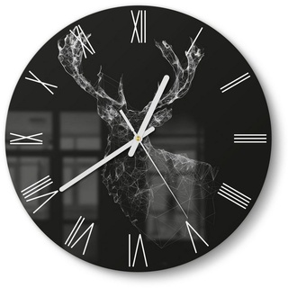 DEQORI Wanduhr 'Digitalisierter Hirsch' (Glas Glasuhr modern Wand Uhr Design Küchenuhr) schwarz 30 cm x 30 cm