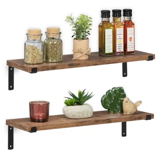 Relaxdays Wandregal Industrial 48 x 15,5 cm Braun/Schwarz