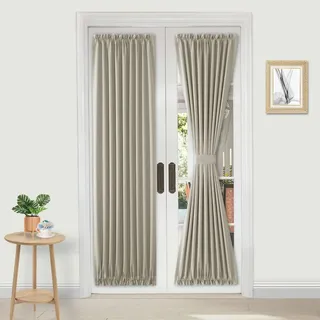 DWCN Französische Türvorhänge, Stangentasche, Thermo-Verdunkelungsvorhang für Türen mit Glasfenster, Küchen- und Terrassentüren für Privatsphäre, 63,5 x 183,9 cm lang, 1 Vorhang mit Raffhalter, Taupe