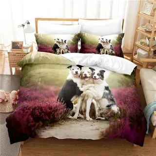 Bettwäsche-Set 135x200cm 2-teilig Mikrofaser 3D-Druck Border Collie Hunde