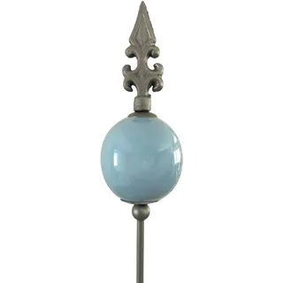 naninoa Metall Stecker französische Lilie. Gartenstecker mit Keramik-Kugel. Gartendeko Gartenverzierung. blau HELLBLAU 110 cm.