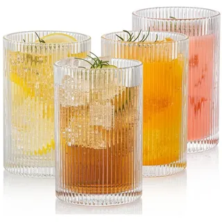 LuxusKollektion Gläser-Set Geriffelte Gläser 4er Set 500ml Vintage Cocktail Kaffeetassen