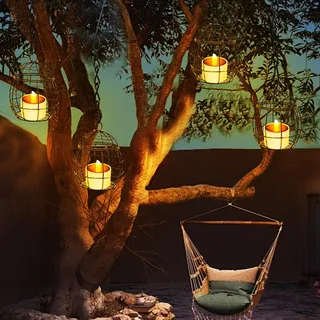 Solar Teelicht für Außen - 4 Stück Wasserdichte Kugel-Kerzenhalter Mit Hängenden Solarlampen, Wetterfeste Gartenlaterne (4pcs)