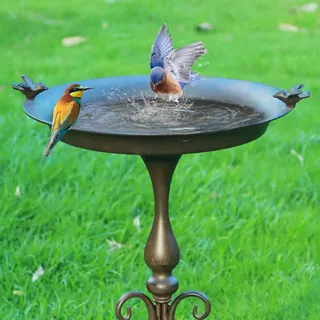 MNRYLKB 45,7 x 71,1 cm (B x H), große Metall-Vogeltränke mit Ständer, Vogeltränke für den Außenbereich, Metall-Vogeltränken/Futterspender, für Garten, Hof, Dekoration