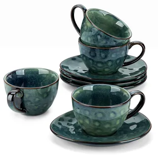 vancasso Kaffeeservice Steingut, STARRY 8 teiliges Kaffeeset für 4 Personen, Beinhaltet Kaffeetassen, Untertassen, Vintage Aussehen