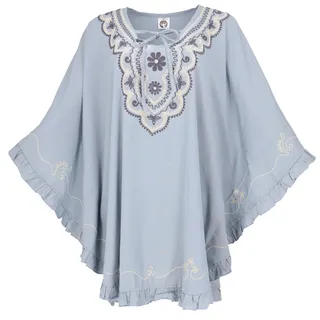 Guru-Shop Longbluse Bestickter Hippie Poncho, Tunika, Kaftan,.. alternative Bekleidung grau