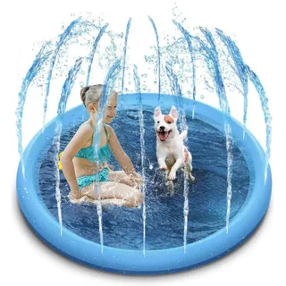 SUOXU Hundepool für Große & Kleine Hunde,Planschbecken für Haustiere, 150cm,faltbar,Sprinkler-und Spritzwasser-Spielmatte,Sommerspielzeug,Sprühkissen,Garten,Outdoor,tragbare Sprinkler