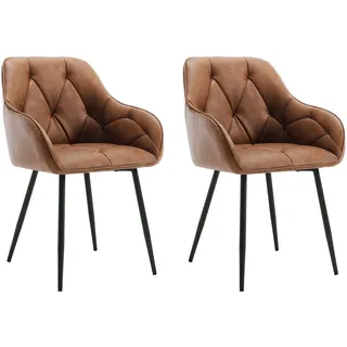 WOLTU Esszimmerstühle 2er Set, für Esszimmer Wohnzimmer, ergonomische Küchenstühle gepolstert mit Armlehnen, Metallbeinen, Sitzfläche aus Vintage-Kunstleder,Braun