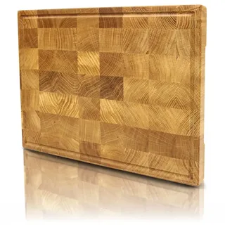 holz4home® Schneidebrett Küchenbrett aus Eichenholz I Hackbrett mit Saftrille in 3 Größen, Stirnholz mit Würfelmuster