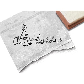 Stempel Oh du Fröhliche mit Weihnachtswichtel - Weihnachtsstempel mit Wichtel Gnom - Karten Geschenkanhänger Tischdeko Scrapbook - von zAcheR-fineT (groß ca. 68 x 32 mm)