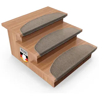 Floordirekt 1x Treppenstufen Matten, Stufenmatten innen für Treppe, Treppenteppich, selbstklebend, Teppich für Treppenstufen, Treppenschutz, Stufenteppich (London, Hellbraun, 65x23 cm, Halbrund)