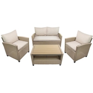bellavista - Home&Garden® Gartenlounge-Set Rattan Lounge Madeira III bicolor (braun/beige), (Set, 6-tlg), 2-Sitzer Sofa: 124x67x74cm, Sessel: 67x66x74cm, Tisch 90x55x46cm beige|braun