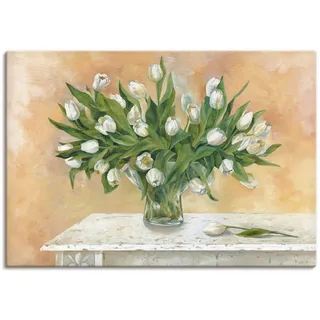 Leinwandbild ARTLAND "Weiße Tulpen II" Bilder Gr. B/H: 100 cm x 70 cm, Blumen, 1 St., beige (naturfarben) Leinwandbilder auf Keilrahmen gespannt