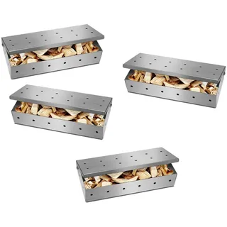 4x Räucherbox Edelstahl Smokerbox für Gasgrill Holzkohle Grill belüfteter Deckel