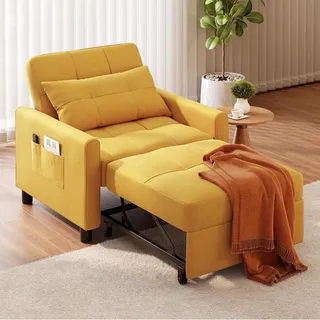 Blishom Relaxsessel 3-in-1 Schlafsessel Schlafsofa Klappbett Relaxsessel 78x86x84 cm, multifunktionaler Sessel zum Ausziehen als Gästebett gelb