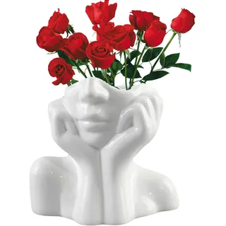 ARSBORUI Gesicht Vase Weibliche Körpervase Girl Kopf Vase Modern Deko Vase Ästhetische Vase Weiß Keramik Vase Minimalistische Blumenvase Für Wohnzimmer Home Deko (A)