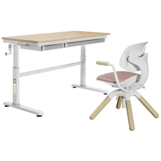 HOKO Kinderschreibtisch höhenverstellbar für Kinderzimmer (Schreibtisch, mit 2 Schubladen und 80x40 cm neigbarer Tischplatte), 120x60 cm Arbeitsfläche rosa
