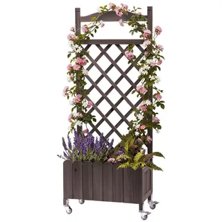 COMHOMA Blumenkasten Rankgitter Pflanzkasten mit Rollen, Holz Hochbeet mit Spalier (2 ST., 1 St., Farbe und Menge sind optional), wetterbeständiger Pflanzenkübel mit Drainagelöchern braun