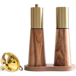 Gold-Salzstreuer und Pfeffermühlen-Set, Edelstahl, manuelle Salzstreuer und Pfeffermühle, verstellbare Dicke, geeignet für Küche, Grill, Picknick, 2 Packungen