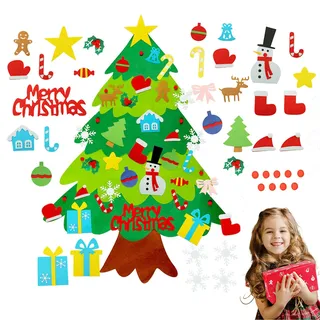 BFYGDP Filz Weihnachtsbaum Kinder 100 cm Filz Tannenbaum Kinder DIY Christbaum Basteln Weihnachten mit 41 Abnehmbaren Christmas Ornamente Hängend Dekor für Tür Wand Home